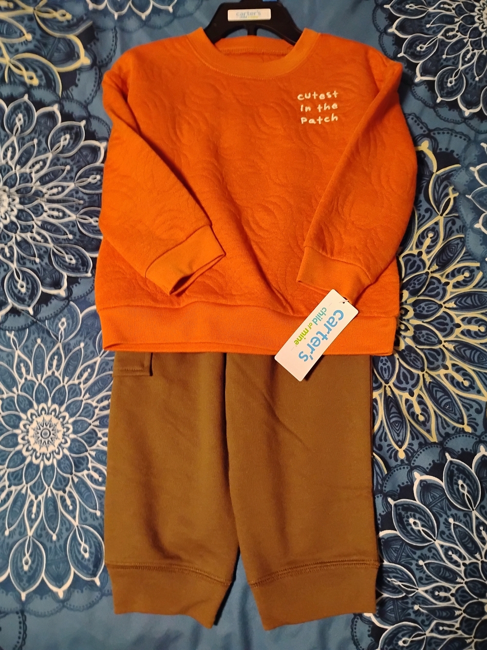 Carter's Orange Sweatshirt and Brown Jogger Set Size 24 Months